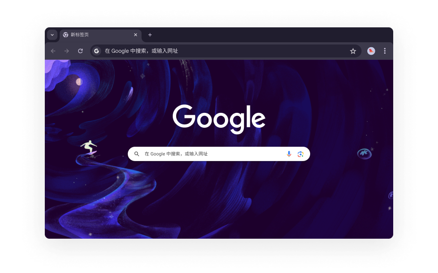 一个抽象的 Chrome 界面，四周围绕着表示各类浏览器扩展程序的图标。这些图标分别代表购物、娱乐、工具、艺术与设计，以及无障碍功能。